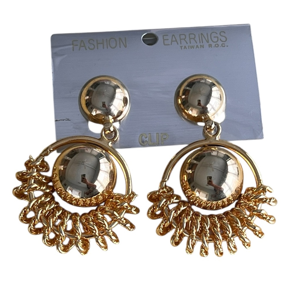 Vintage New Clip On Large Gold Tone Fashion Earrings 80s 90s Deadstock Statement